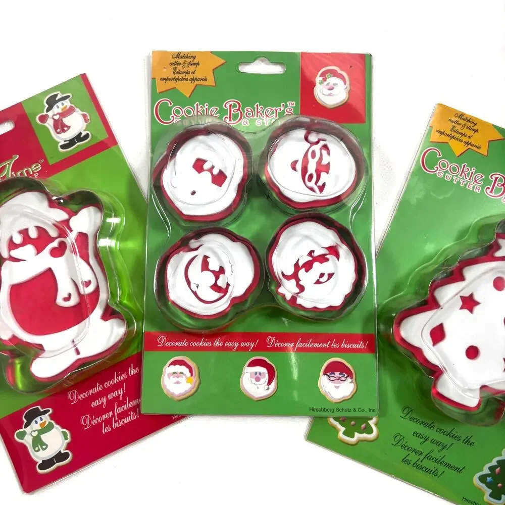 Vintage Hirschberg Shultz Cookie Baker’s Set 3 Snowman Tree Santa 1980s NOS